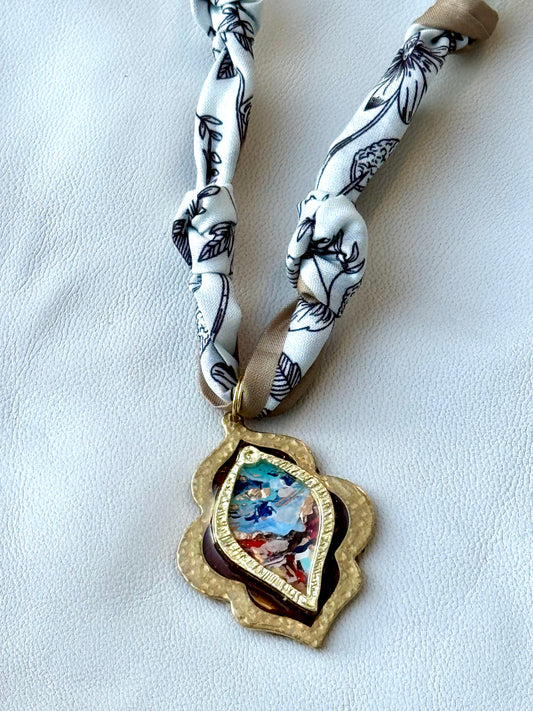 The Chandler Hand Painted Leather Pendant Scarf Necklace
