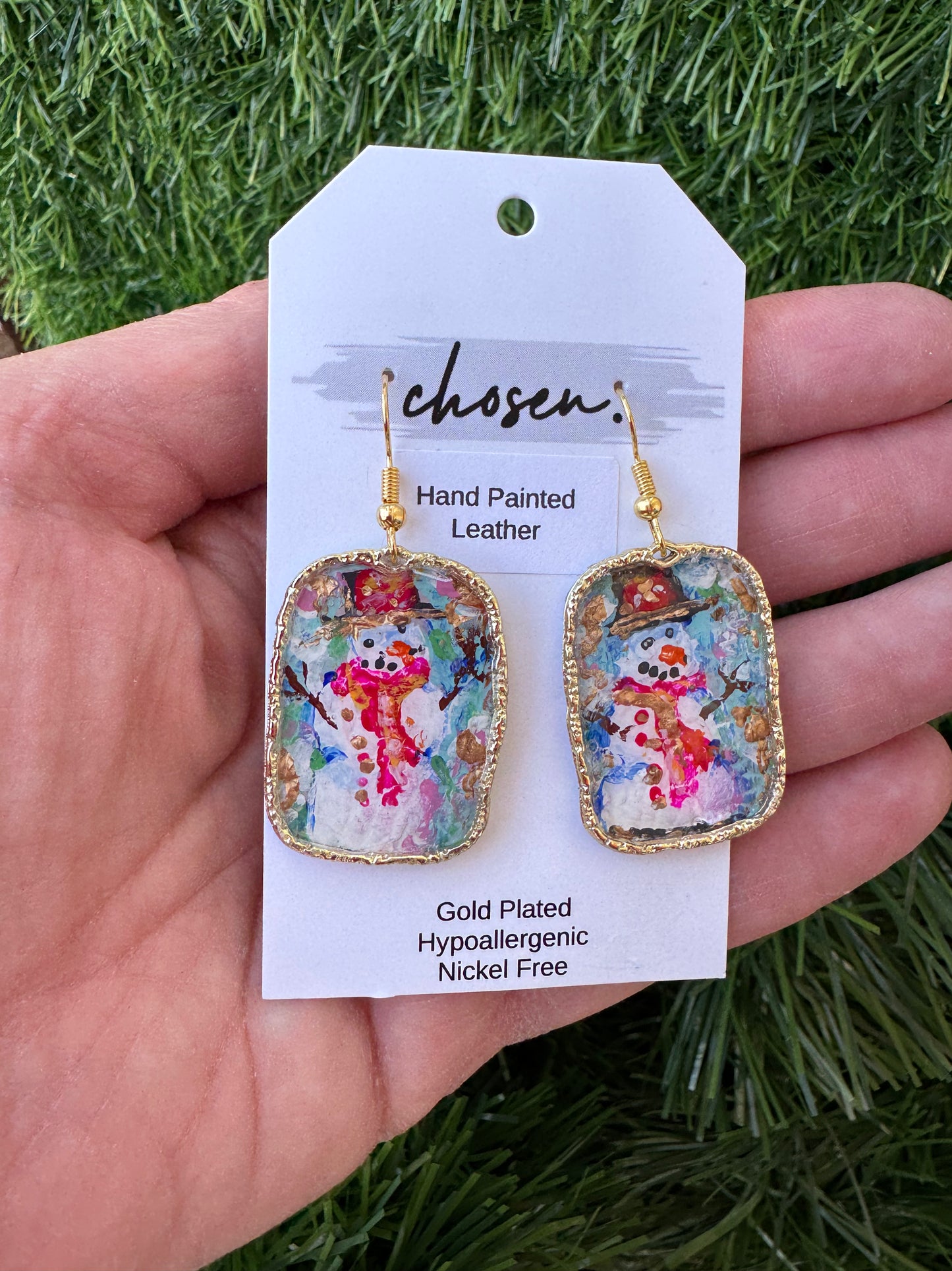Snowy Days Hand Painted Leather Earrings