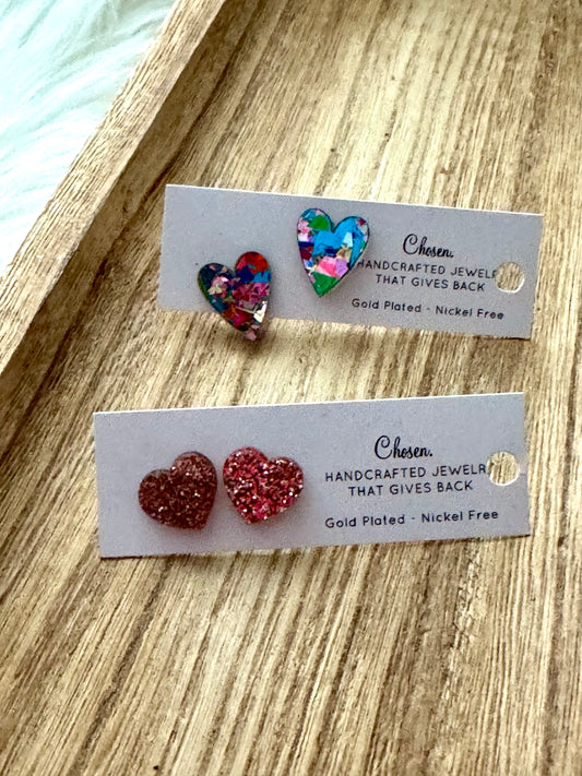 Sparkling Heart Gold Plated Stud Earring Collection