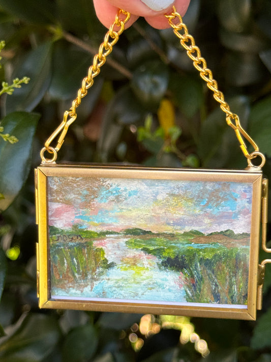 "Stillness in the Marsh" original acrylic painting 3x2" double frame