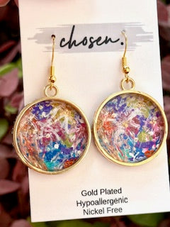 Fire Fly Burst Hand Painted Leather Earrings