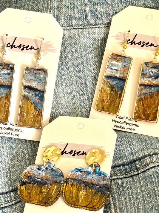 Fall for the Beach Hand Painted Leather Earrings