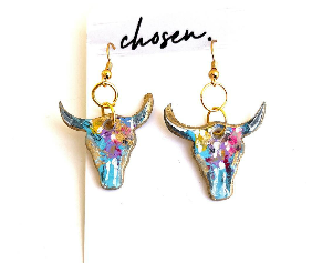 Funky Painted Steer Earrings