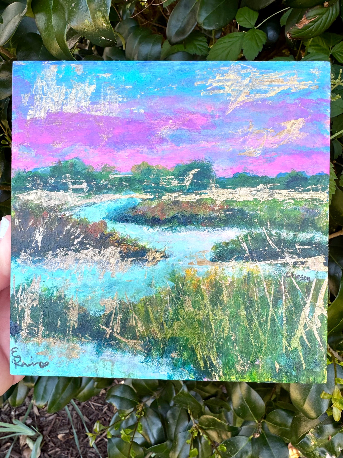 "Whispering Reeds" 6x6 Gecco board - original acrylic