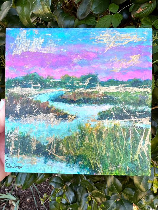 "Whispering Reeds" 6x6 Gecco board - original acrylic