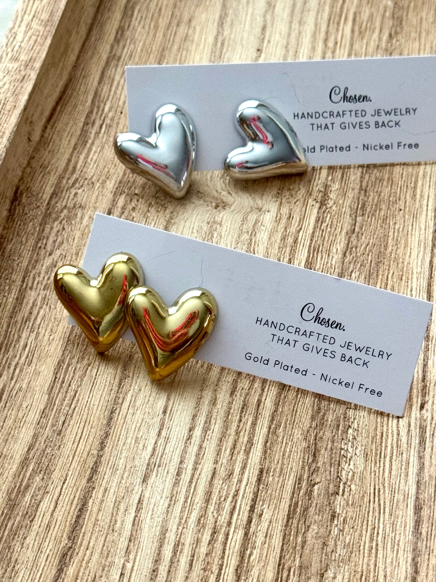 Puffy Hearts Gold Plated Stud Collection