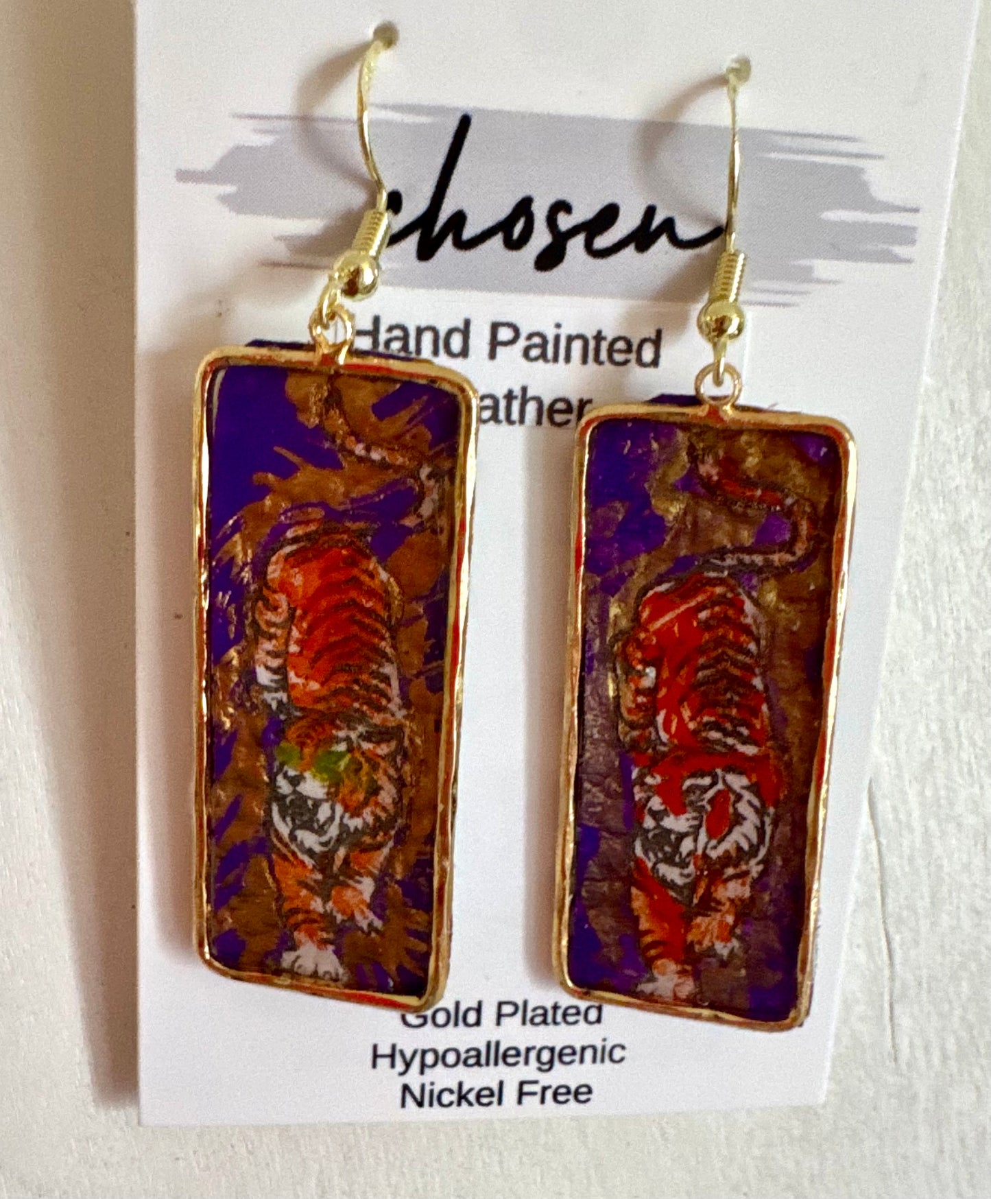 Tiger Town Hand Painted Leather Earrings
